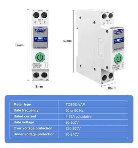 TOMZN 63A 2Pole WIFI breaker Smart Switch with monitoring