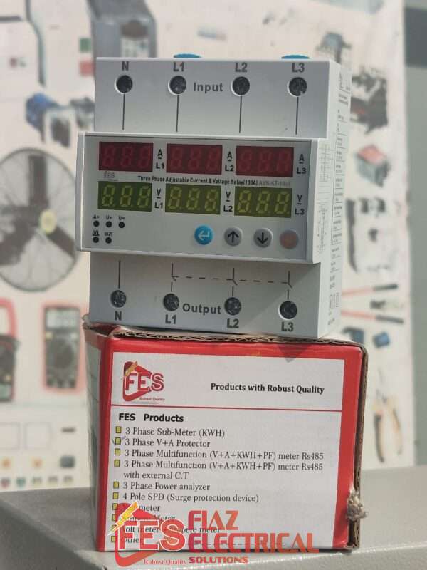 FES 3 PHASE 100AMPERE  PHASE OVER AND UNDER VOLTAGE AND CURRENT PROTECTION RELAY PAKISTAN