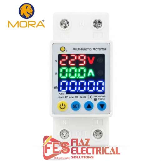 Mora 8in1 Voltage Protector | Over & Under Voltage Protective Device with kWh Meter, Unit(KWh) Lock, Frequency & Power Display