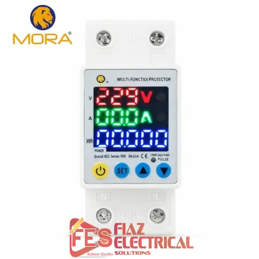 Mora 8in1 Voltage Protector | Over & Under Voltage Protective Device with kWh Meter, Unit(KWh) Lock, Frequency & Power Display
