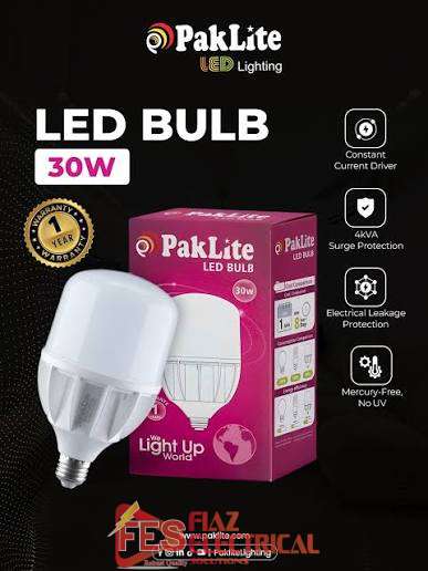 Paklite LED Bulb 30W 1 year warrenty in Pakistan