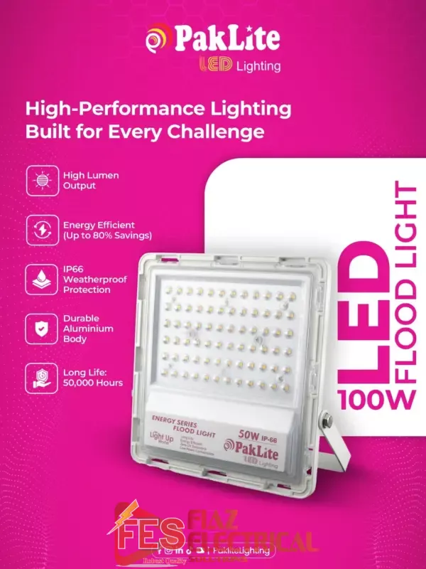 Paklite LED Flood Light 50W 1 year warrenty In Pakistan