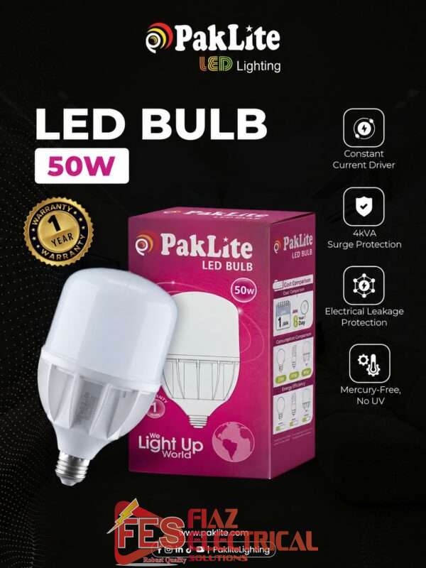 Paklite LED Bulb 50W 1 year Warrenty in Pakistan