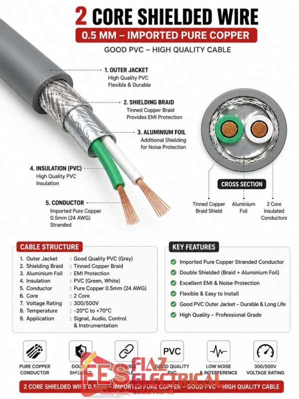 2 core sheilded cable imported